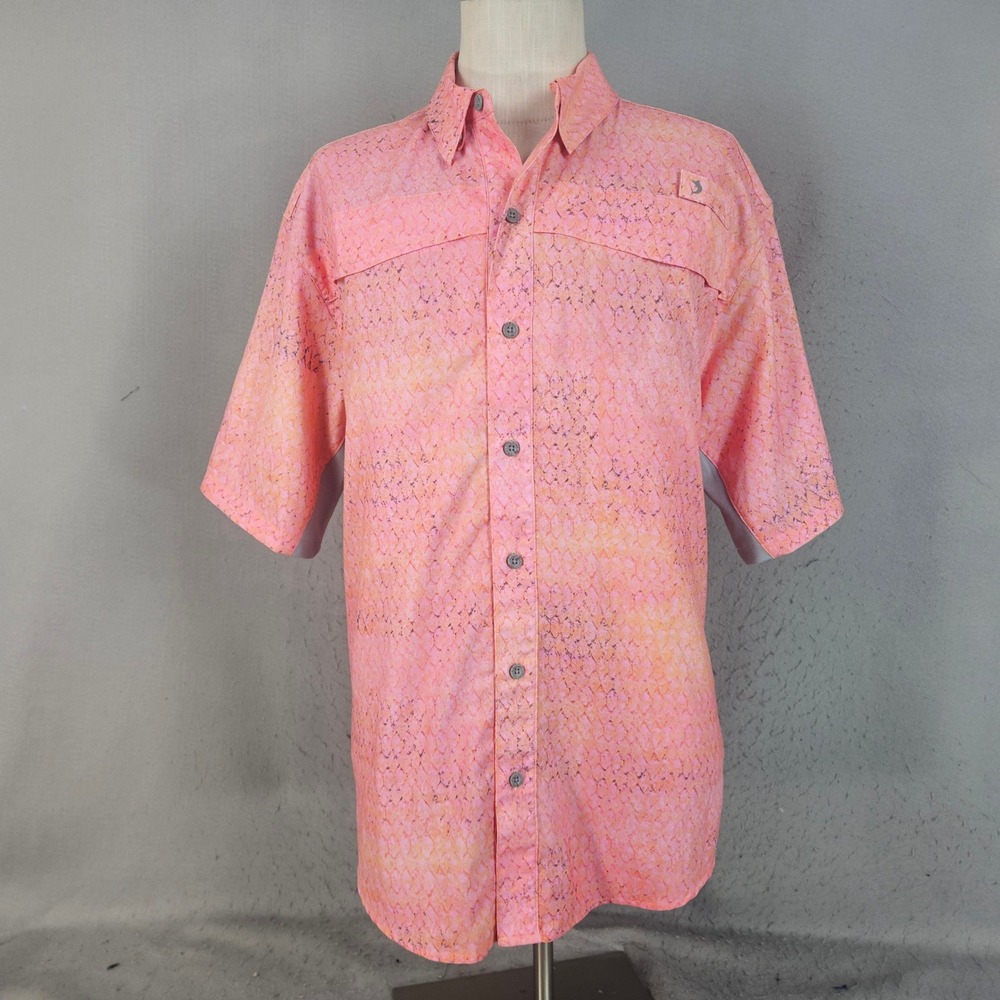 Reel Legends Fishing Shirt Mens Large Pink Mariner II Scale Print Performance